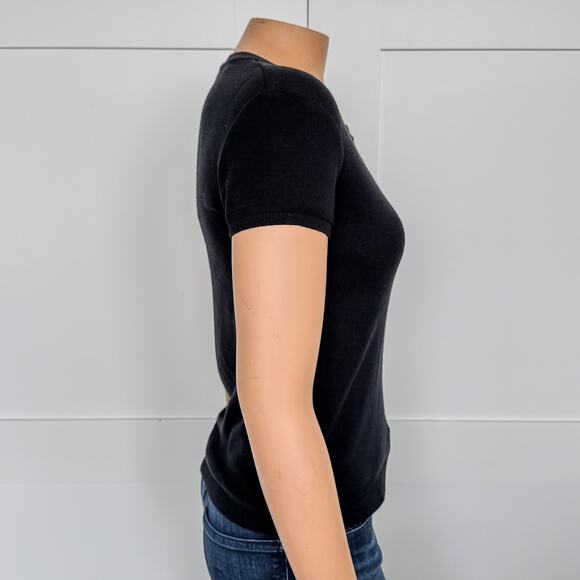 United Colors of Benetton, Solid Black Crew Neck Light Weight Sweater Top, Small - Picture 5 of 9